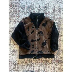 Vintage Denali Women's Full Zip Fleece Jacket Black/Brown